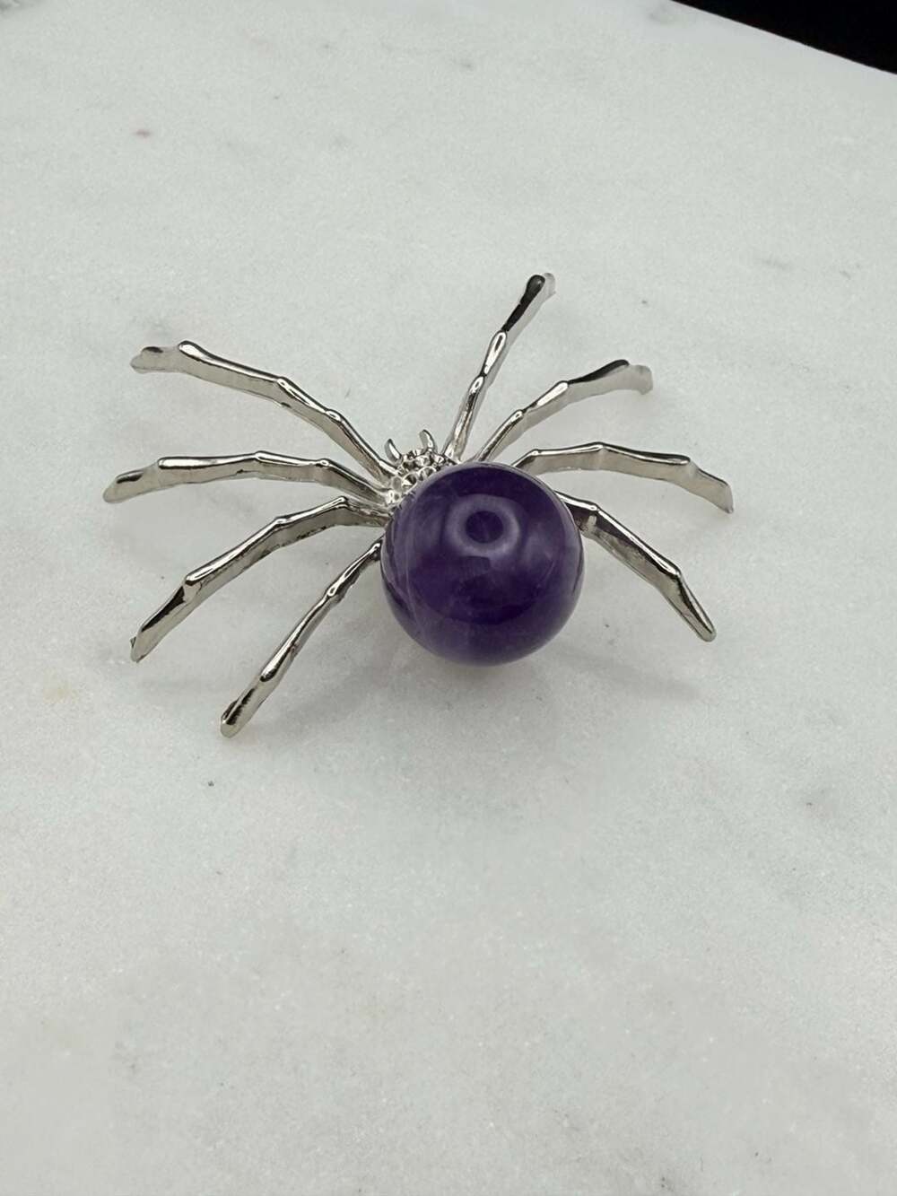 Amethyst Crystal Sphere Silver Metal Small Spider Figurine - Picture 4 of 4